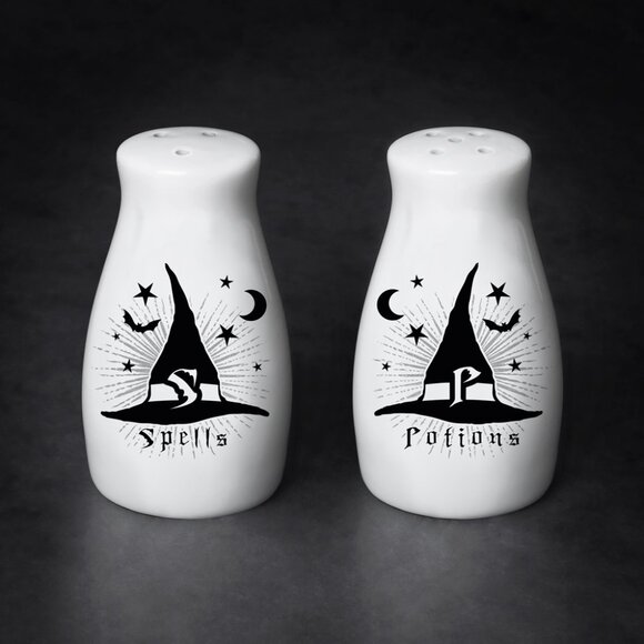 Alchemy Gothic 'Spells / Potions' Bone China Salt & Pepper Shakers Wicca Pagan - Picture 1 of 1